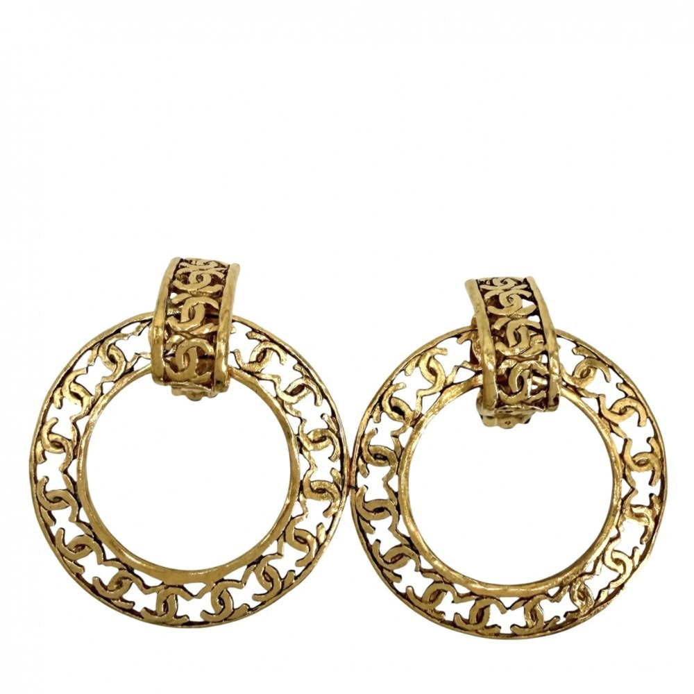 Chanel Earrings for Women, Coco Mark, Vintage, Round, CHANEL GP 2 5 Gold, App...